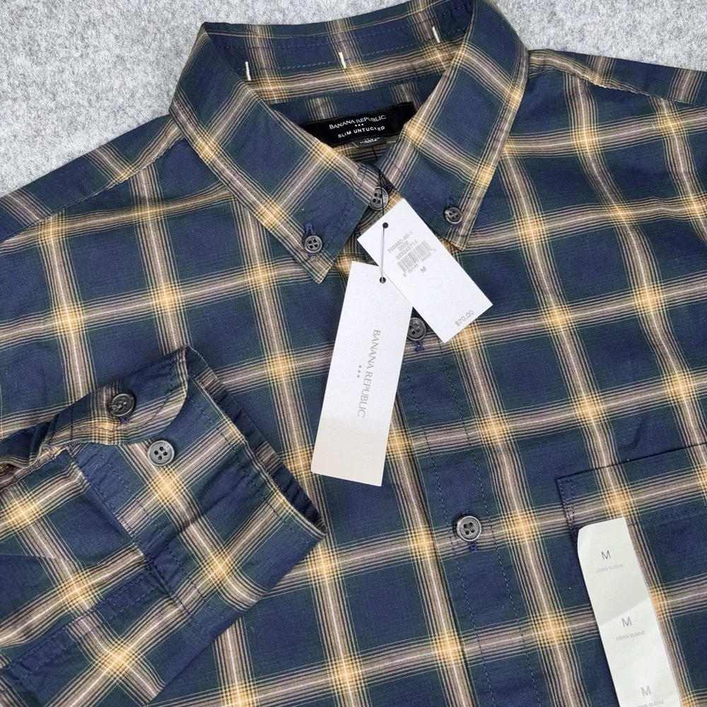 Banana Republic Slim Untucked Plaid Shirt Mens Medium M Long Sleeve NWT New Fall